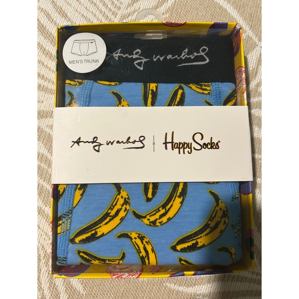 Happy Socks Mens Andy Warhol Banana Trunks Cotton Spandex Small Blue Yellow New